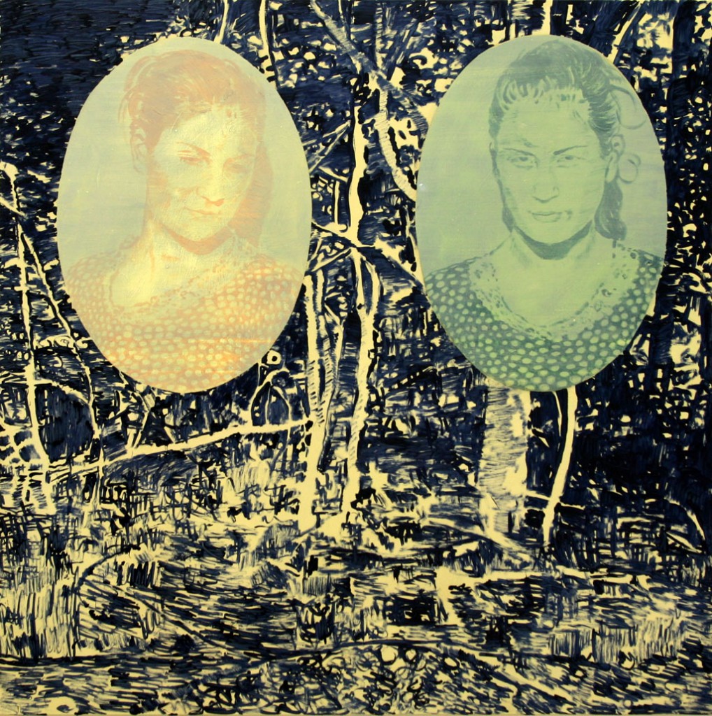 Zwei Schwestern,140x140, Acryl, Pigment, 2009